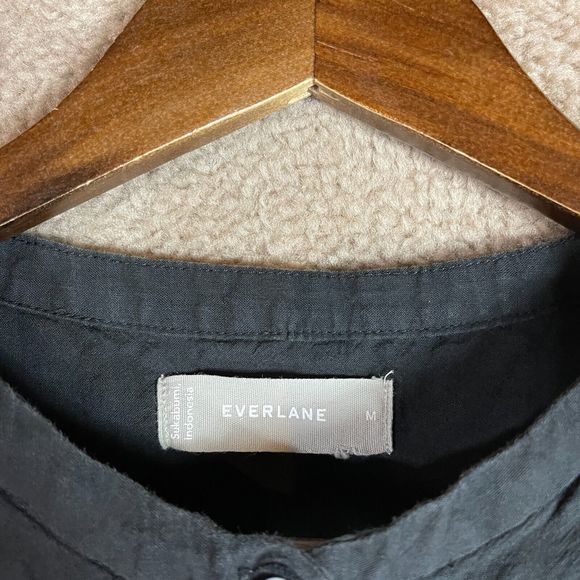 Everlane The Caftan Dress Size Medium M Black Organic Cotton Textured Oversized - Picture 7 of 11